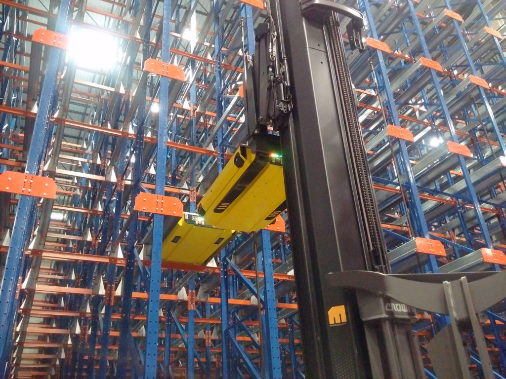 A magnetic latching system allows Frazier's Pallet Mole® to be securely lifted by a fork truck.