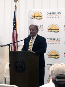 Frazier President, Carlos P. Oliver addresses attendees at the Dyersburg Plant Ribbon-Cutting.