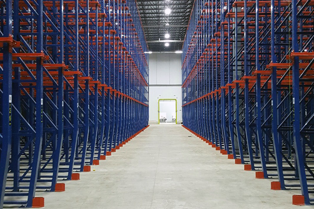 Drive-In pallet rack with a cant-leg frame.