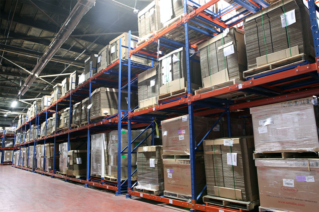 A Glide-In® Push Back pallet rack system for a food application.