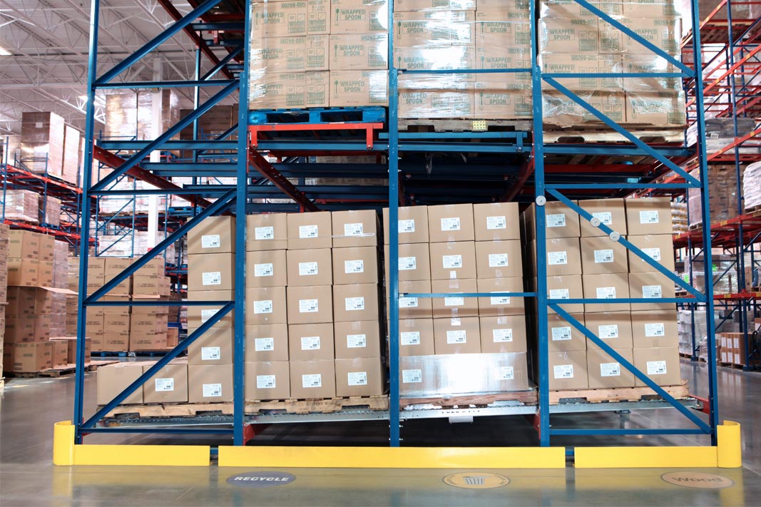 Pallet Flow rack with reserve Glide-In® Push Back rack.