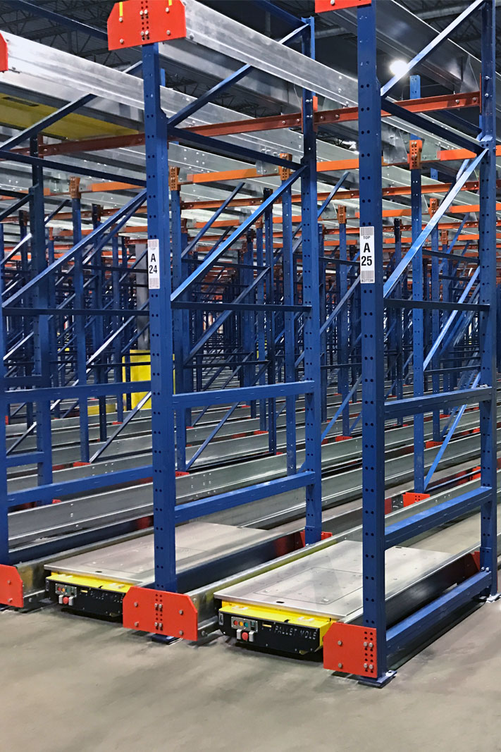Pallet Mole® units in a rack system.