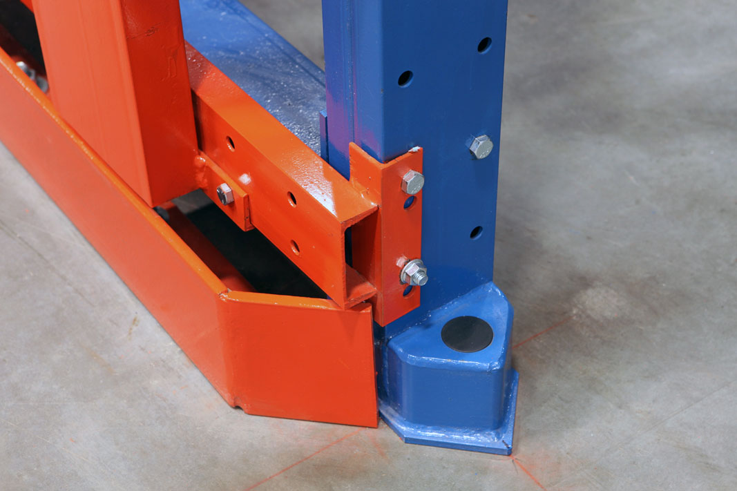 A Bull Nose pallet rack protector.