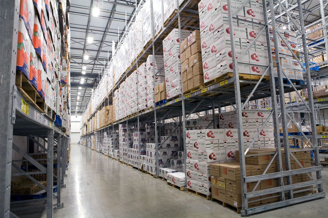 A galvanized Sentinel® Selective Pallet Rack system for a food application.