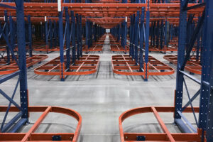 View of aisle to aisle walkthrough access via Ergo Deep® pallet rack.