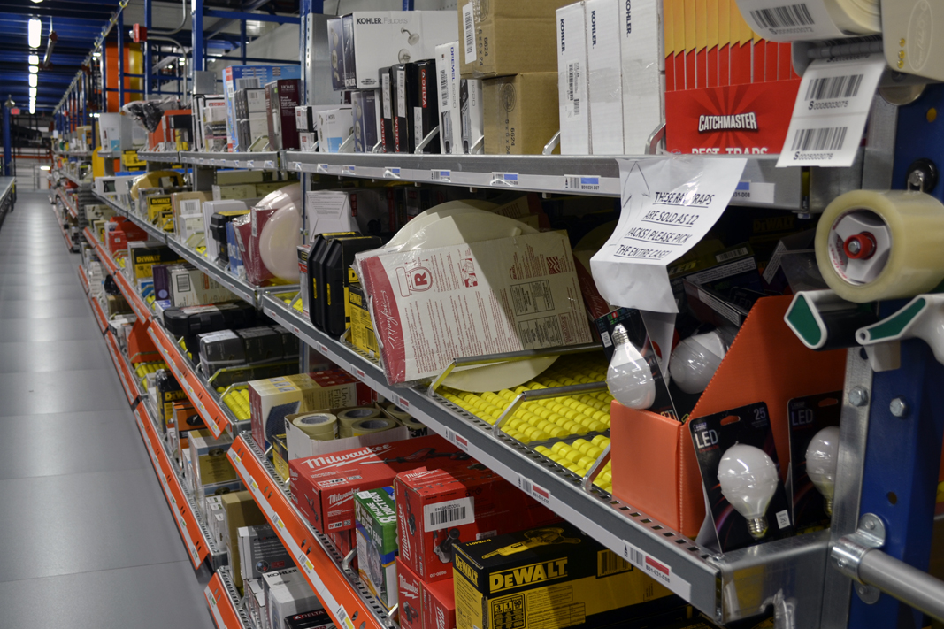 SelecDeck® case flow rack stores retail products. SelecDeck® case flow rack stores retail products.